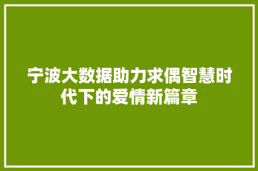 宁波大数据助力求偶智慧时代下的爱情新篇章