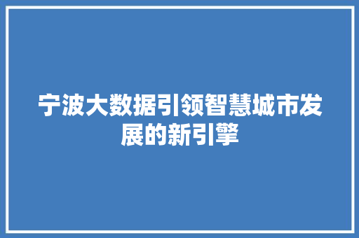 宁波大数据引领智慧城市发展的新引擎