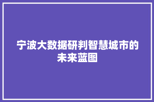 宁波大数据研判智慧城市的未来蓝图