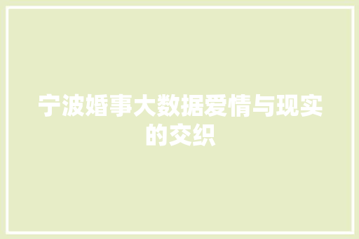 宁波婚事大数据爱情与现实的交织