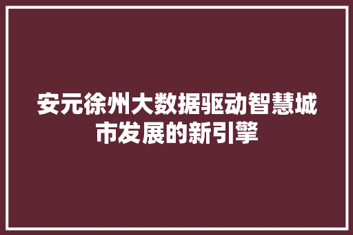 安元徐州大数据驱动智慧城市发展的新引擎 安元徐州大数据驱动智慧城市发展的新引擎