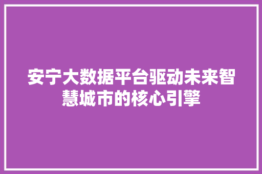 安宁大数据平台驱动未来智慧城市的核心引擎