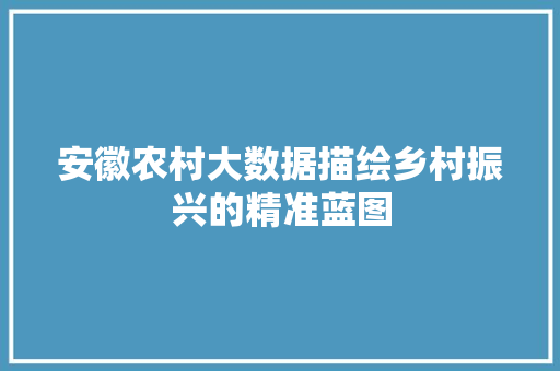 安徽农村大数据描绘乡村振兴的精准蓝图