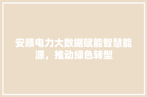 安顺电力大数据赋能智慧能源，推动绿色转型