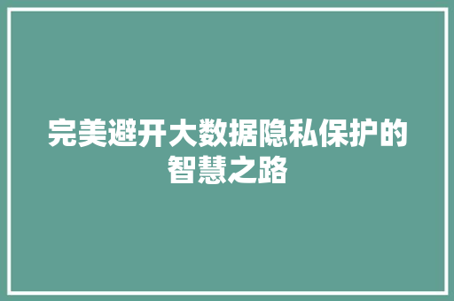 完美避开大数据隐私保护的智慧之路