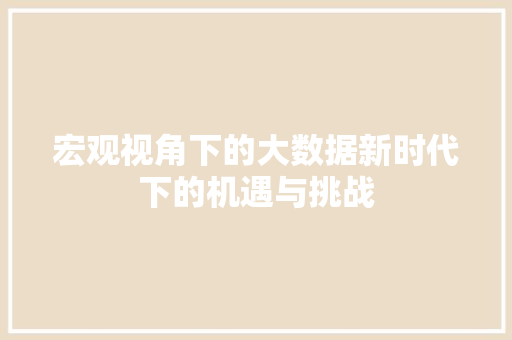 宏观视角下的大数据新时代下的机遇与挑战