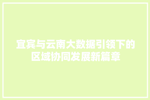 宜宾与云南大数据引领下的区域协同发展新篇章