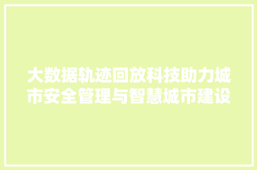 大数据轨迹回放科技助力城市安全管理与智慧城市建设 网络技术
