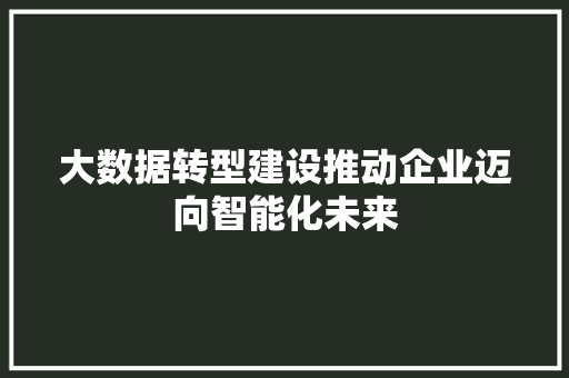 大数据转型建设推动企业迈向智能化未来