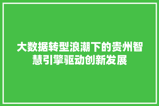 大数据转型浪潮下的贵州智慧引擎驱动创新发展 电脑配置 大数据转型浪潮下的贵州智慧引擎驱动创新发展 电脑配置