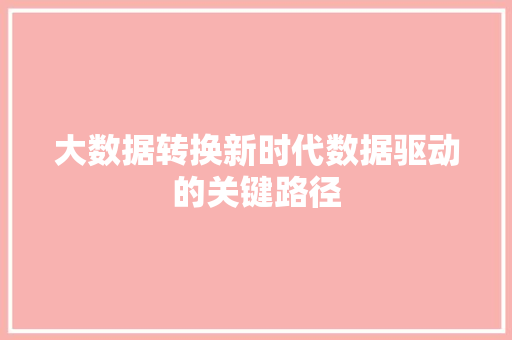 大数据转换新时代数据驱动的关键路径 电脑基础