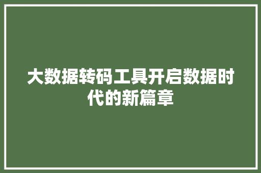 大数据转码工具开启数据时代的新篇章 电脑配置