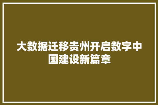 大数据迁移贵州开启数字中国建设新篇章 编程语言