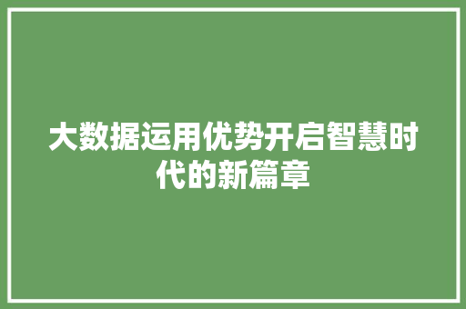 大数据运用优势开启智慧时代的新篇章 编程语言