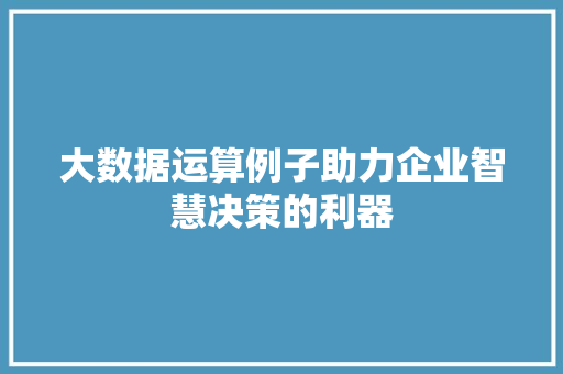 大数据运算例子助力企业智慧决策的利器 操作系统