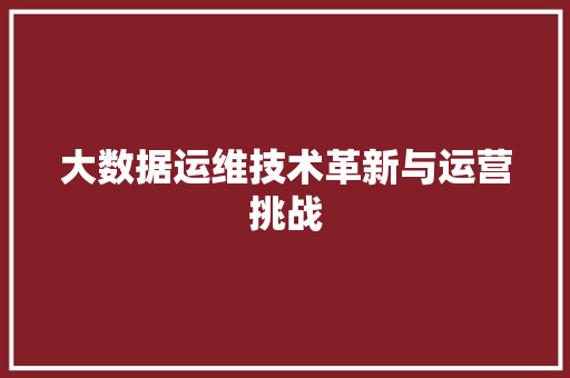 大数据运维技术革新与运营挑战 电脑配置 大数据运维技术革新与运营挑战 电脑配置