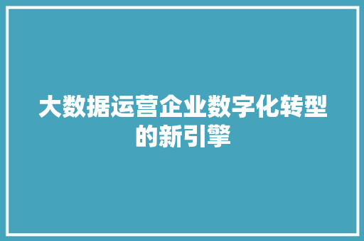 大数据运营企业数字化转型的新引擎 电脑基础 大数据运营企业数字化转型的新引擎 电脑基础