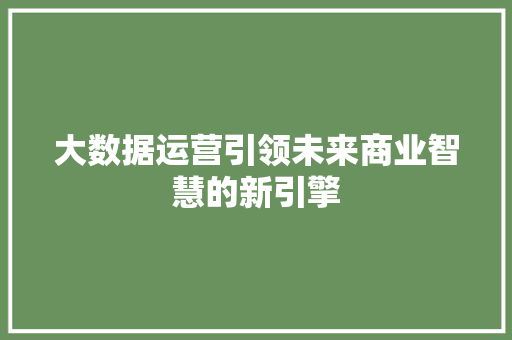 大数据运营引领未来商业智慧的新引擎 编程语言