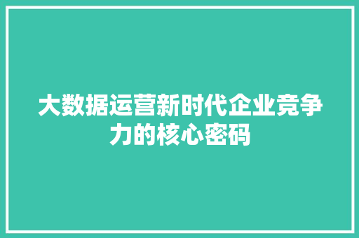 大数据运营新时代企业竞争力的核心密码 网络技术