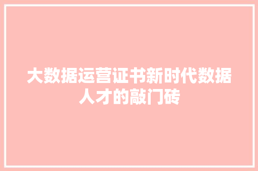 大数据运营证书新时代数据人才的敲门砖