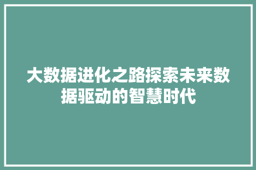 大数据进化之路探索未来数据驱动的智慧时代 网络技术 大数据进化之路探索未来数据驱动的智慧时代 网络技术