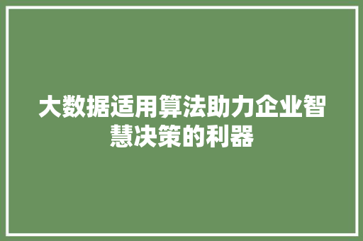 大数据适用算法助力企业智慧决策的利器