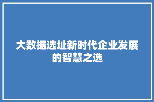 大数据选址新时代企业发展的智慧之选 大数据选址新时代企业发展的智慧之选