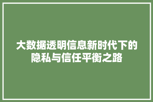 大数据透明信息新时代下的隐私与信任平衡之路