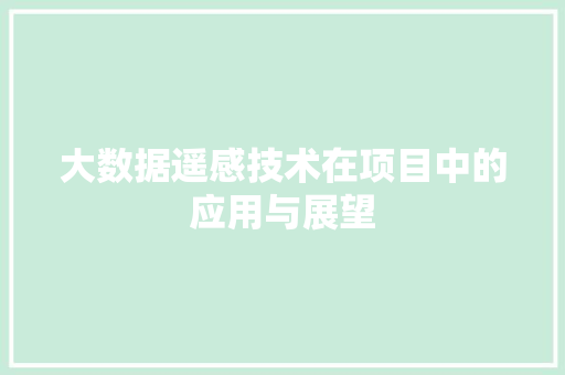 大数据遥感技术在项目中的应用与展望