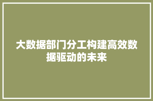 大数据部门分工构建高效数据驱动的未来