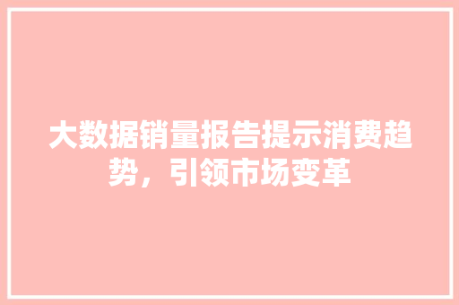 大数据销量报告提示消费趋势,引领市场变革 大数据销量报告提示消费趋势,引领市场变革