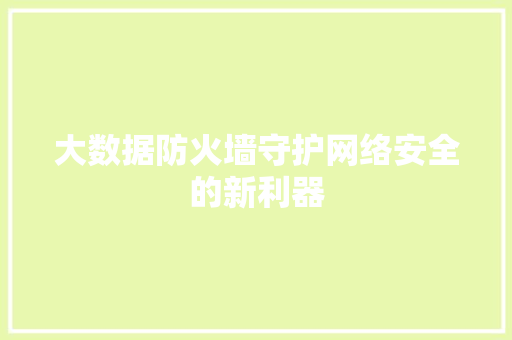 大数据防火墙守护网络安全的新利器