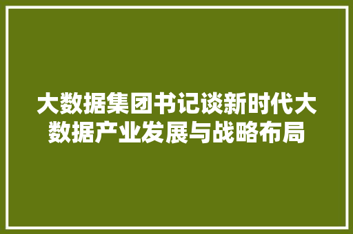 大数据集团书记谈新时代大数据产业发展与战略布局