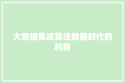 大数据集成算法数据时代的利器