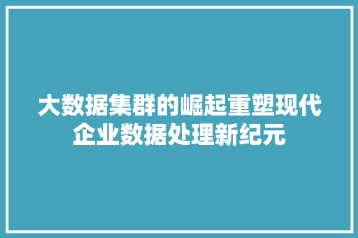 大数据集群的崛起重塑现代企业数据处理新纪元