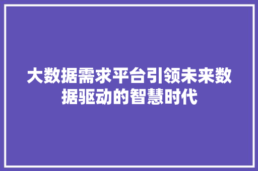 大数据需求平台引领未来数据驱动的智慧时代
