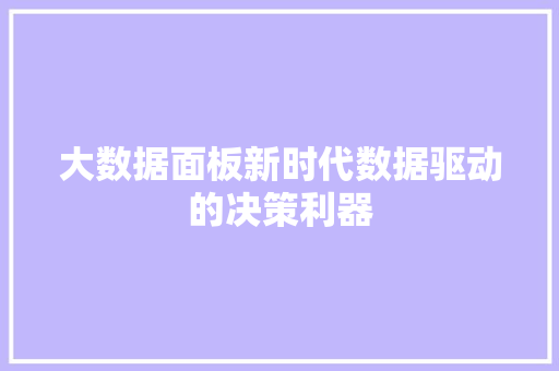 大数据面板新时代数据驱动的决策利器