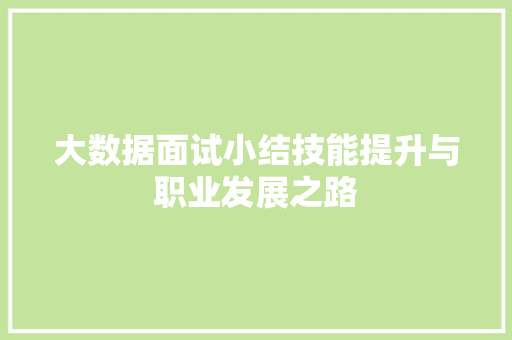 大数据面试小结技能提升与职业发展之路