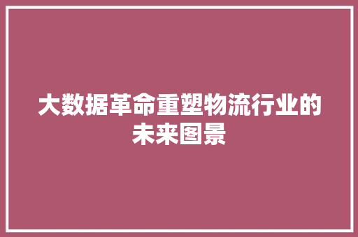 大数据革命重塑物流行业的未来图景 大数据革命重塑物流行业的未来图景