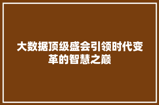 大数据顶级盛会引领时代变革的智慧之巅 大数据顶级盛会引领时代变革的智慧之巅