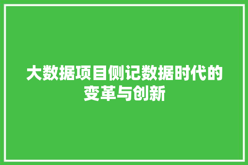 大数据项目侧记数据时代的变革与创新 大数据项目侧记数据时代的变革与创新