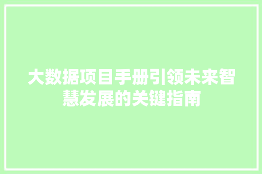 大数据项目手册引领未来智慧发展的关键指南