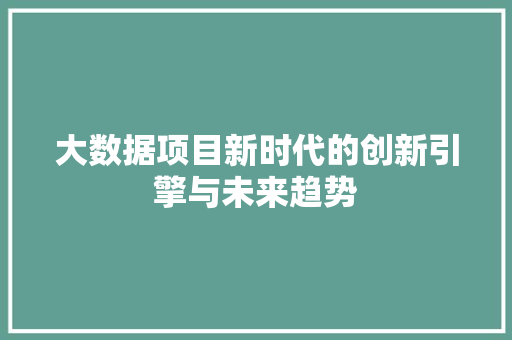 大数据项目新时代的创新引擎与未来趋势