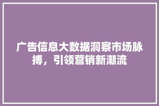 广告信息大数据洞察市场脉搏，引领营销新潮流