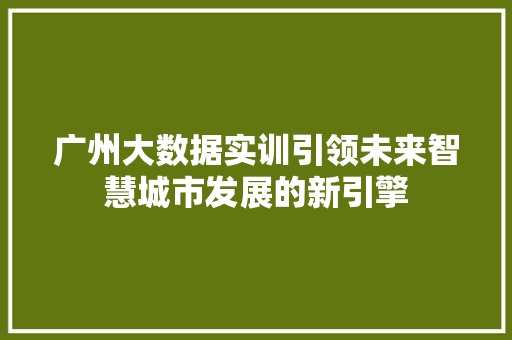 广州大数据实训引领未来智慧城市发展的新引擎