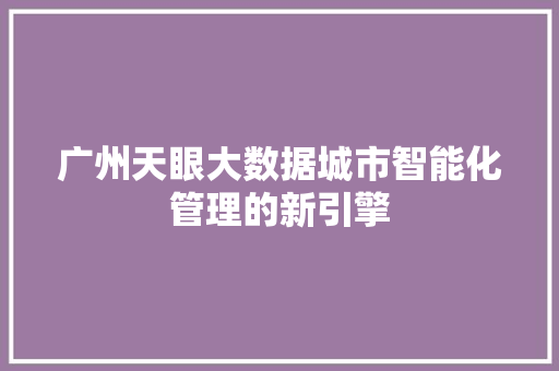 广州天眼大数据城市智能化管理的新引擎