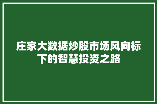 庄家大数据炒股市场风向标下的智慧投资之路 庄家大数据炒股市场风向标下的智慧投资之路