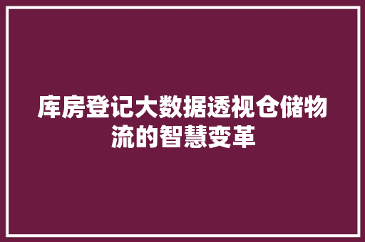 库房登记大数据透视仓储物流的智慧变革 库房登记大数据透视仓储物流的智慧变革