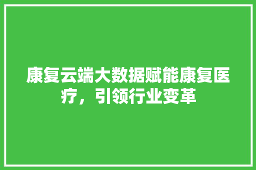 康复云端大数据赋能康复医疗，引领行业变革