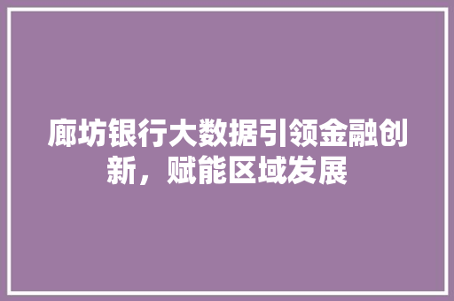 廊坊银行大数据引领金融创新，赋能区域发展